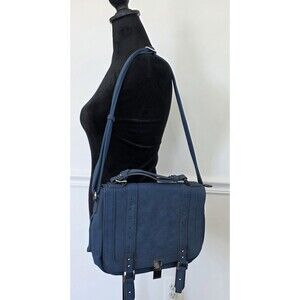 JustFab Blue Faux Suede Crossbody Bag Buckle Gold Hardware Satchel Purse